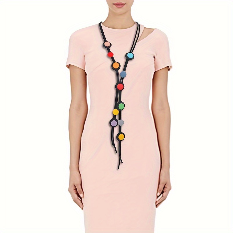 Image of A Bohemian-style Necklace With A Fashionable Long Ethnic Design, A Trendy Accessory. Colored Beads Random Colors