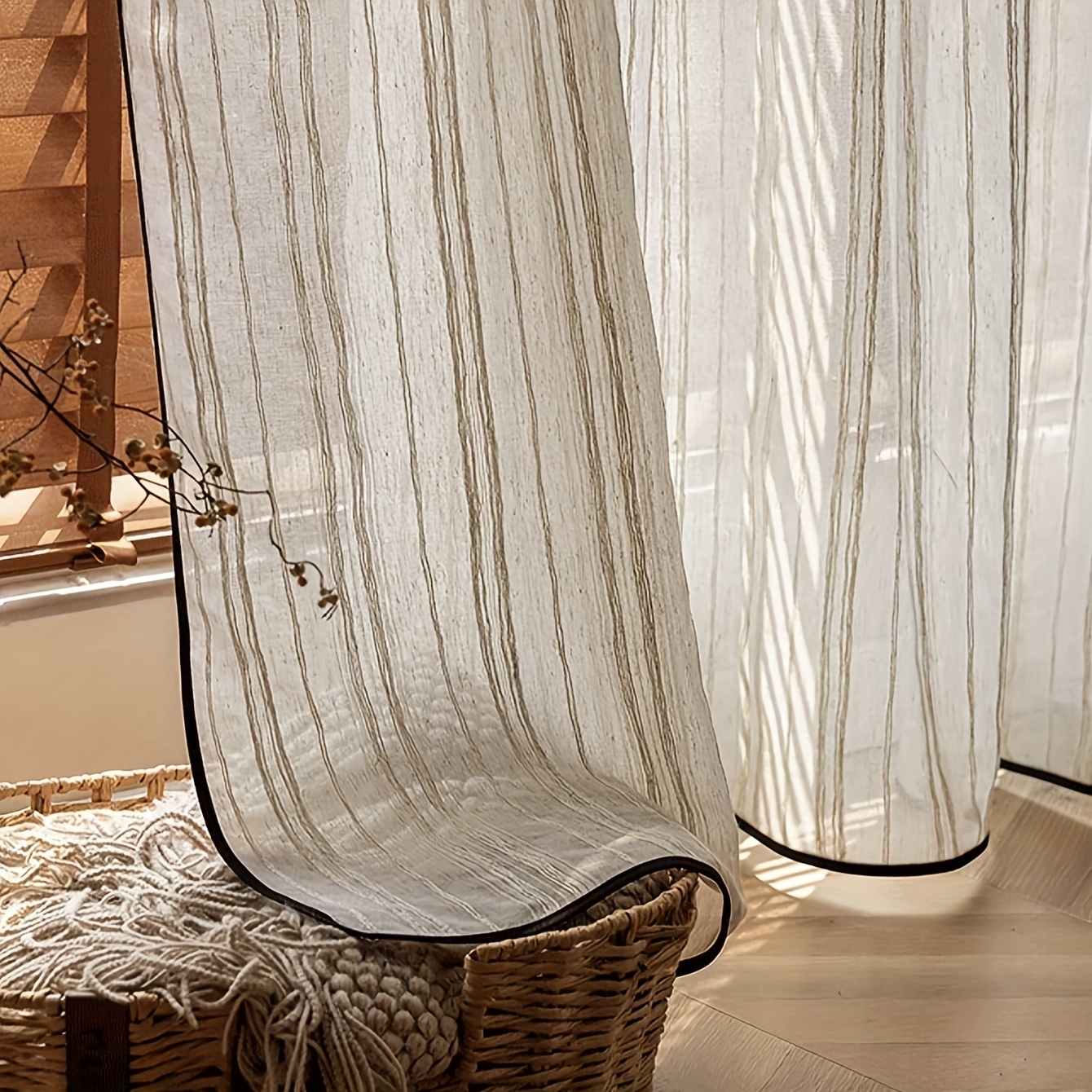 TEMU 1pc Border Sheer Curtain For Living Room Bedroom