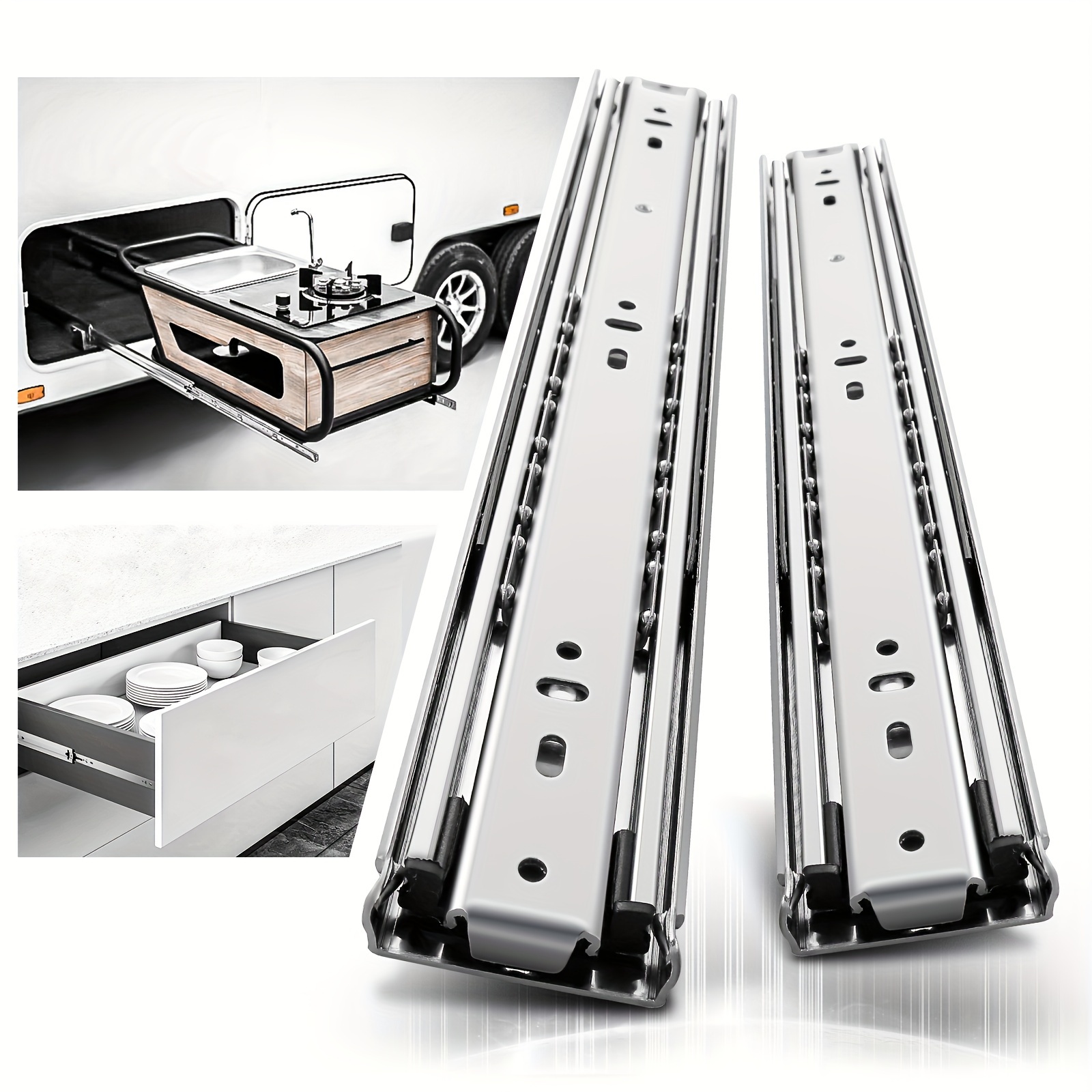 

1 Pair 51mm Wide Heavy Duty Drawer Slides, 150 Lb Capacity, 3 Section Full Extension Ball Bearing Side Mount Drawer Slides