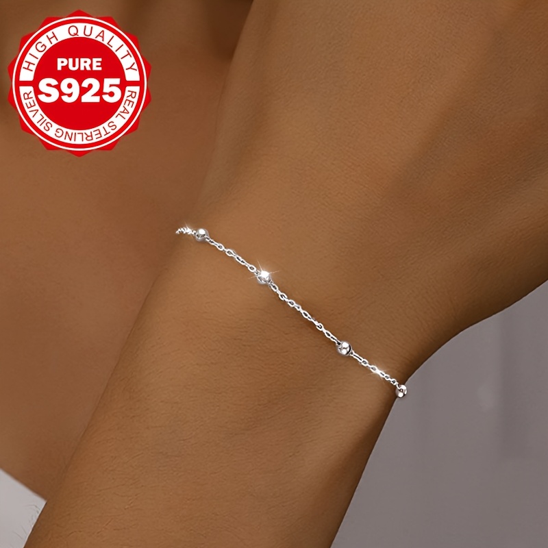 

1 Round Bead Bracelet, S925 Pure Silvery, , Small Round Beads Good Luck, Suitable For Multiple , Suitable As Thanksgiving And Christmas Gifts , Low Allergy 1.7g