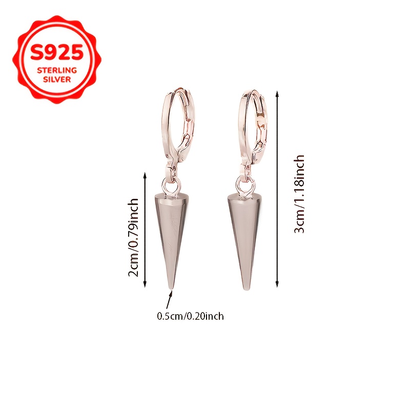 925 Silver Geometric Cone Dangle Earrings Low Allergy Hip Hop Style
