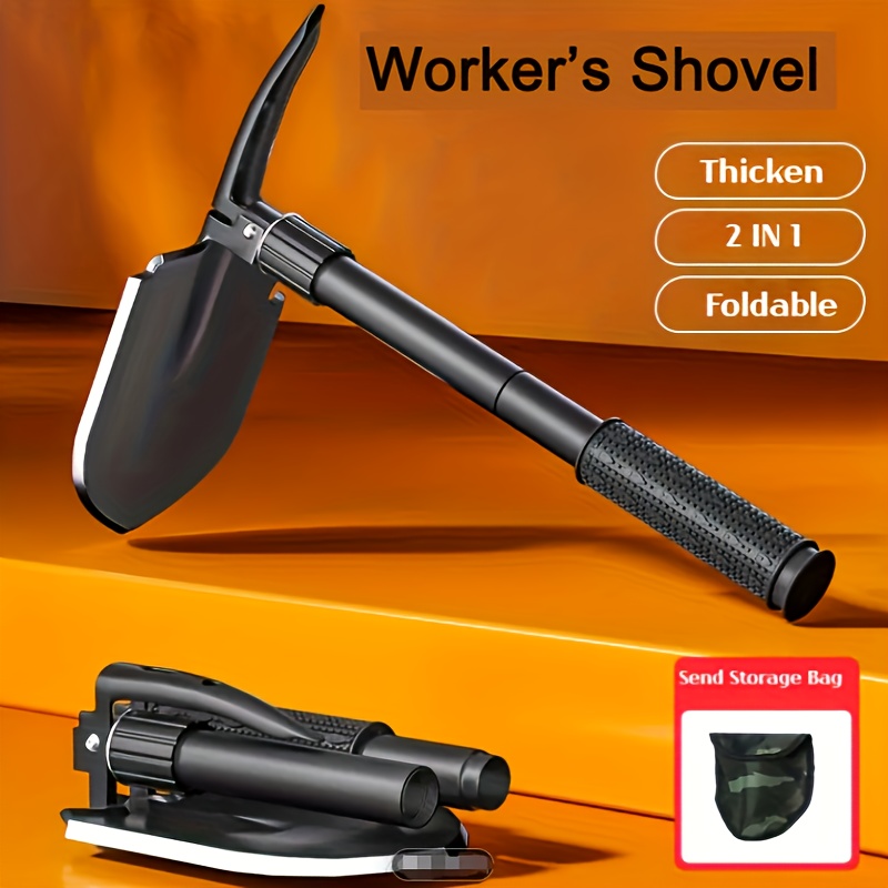   folding shovel survival shovel with saw   and camo pouch durable stainless steel for camping