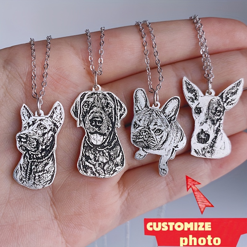 

Personalized Stainless Steel Pet Photo Necklace - Cute Cartoon Style, Animal Theme, Perfect Gift For Dog Lovers & Memorial Keepsake