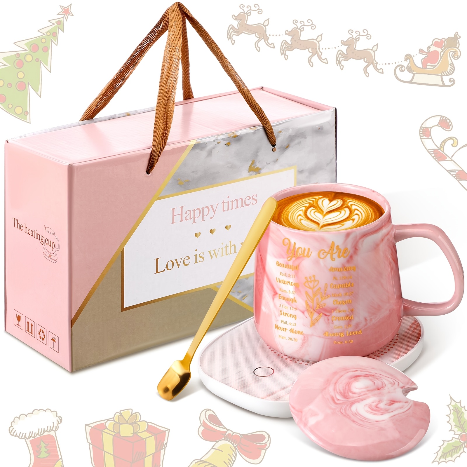 TEMU Set Of A Pink Marble Mug And A Coffee Warmer Featuring A Christian Bible Verse, Perfect As A Birthday, Christmas, Or Graduation Gift For Coworkers, Volunteers, Or Teachers