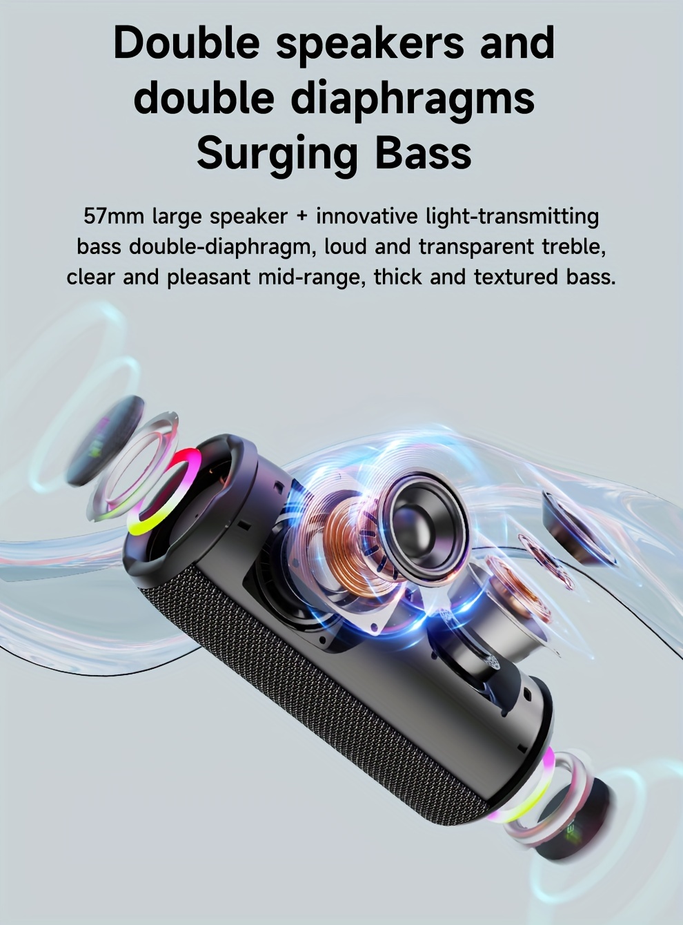 ZEALOT S49PRO 20W Haut-parleur sans fil portable, double haut-parleur Boost de basses Audio haute résolution, 3000mAh Longue durée de la batterie, lumières RGB, 5 niveaux d'étanchéité, 8 heures de lecture, son stéréo pour smartphones/tablettes/TVs, chargement USB-C, IPX5, sans adaptateurs de charge, prend en charge la carte SD/USB/AUX, pour l'intérieur/fête/plage/scène de musique