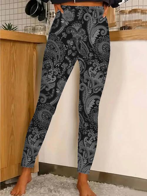 womens clothing casual fashion elegant comfortable versatile vacation vacation paisley nut flower ethnic leggings tights womens clothing