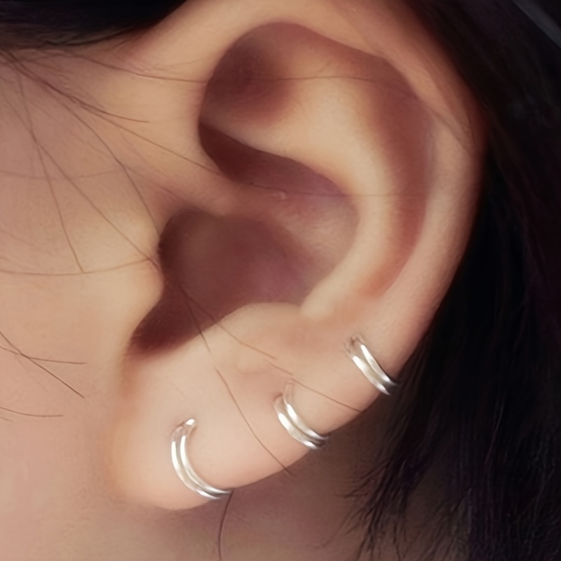 3-4pcs Stainless Steel Hoop Earrings & Nose Rings Set