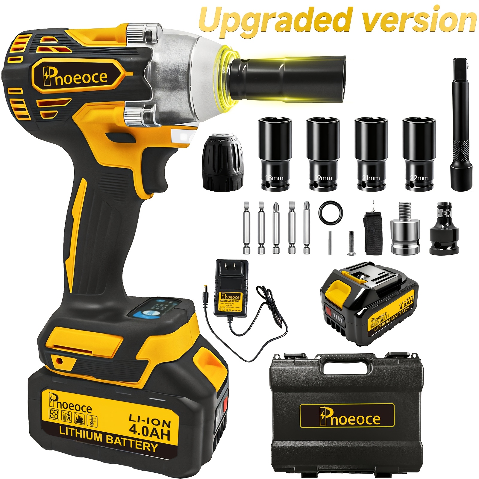 TEMU 21v Cordless Impact Wrench Set, 1/2" High Torque Brushless Impact Wrench, Wireless Wrench Kit Tools, 4000mah Rechargeable Batteries, Fast