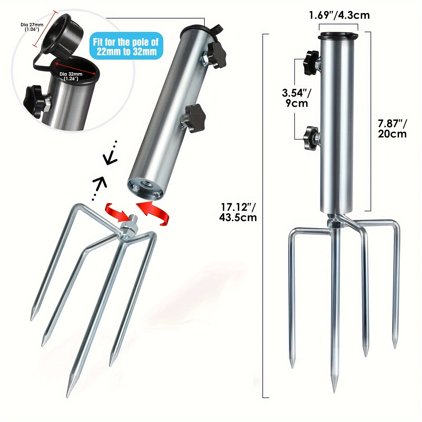 3 patio umbrella pole Patio Umbrella Base 19.3'' Half Round Umbrella Stand for 1.5''-1.9''  Nuu  Garden