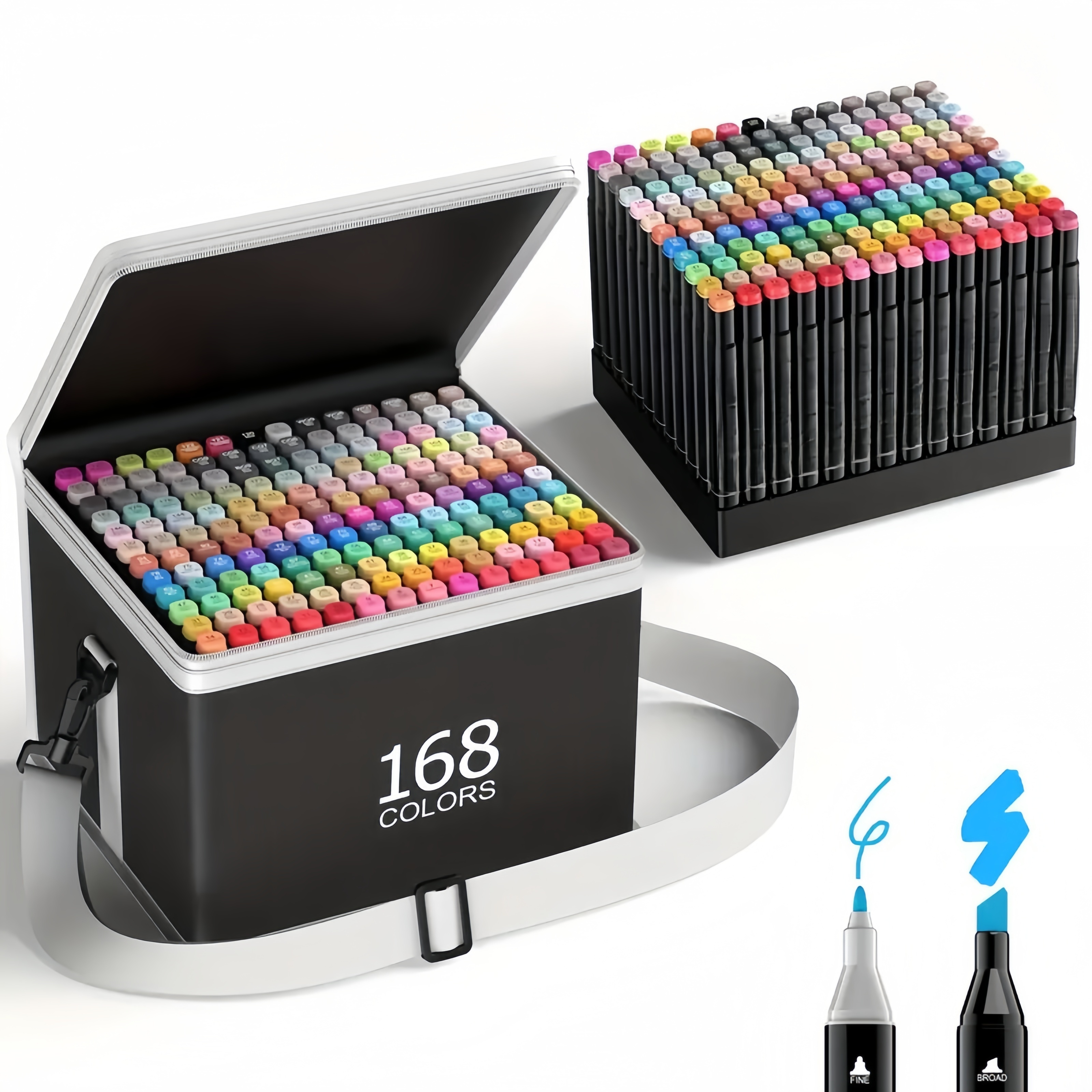 

168colors Markers, Double Tip Art Drawing Markers Set, Markers For Adult Illustrations Organizing