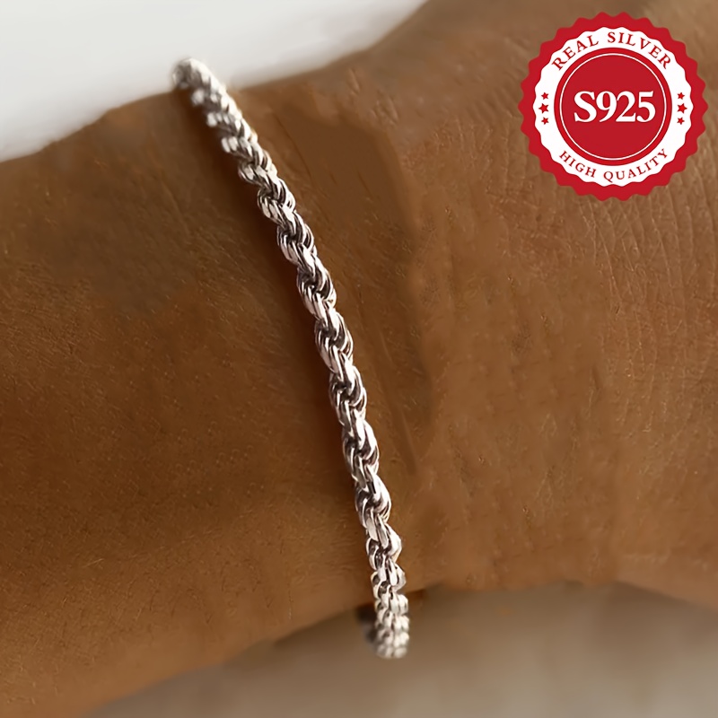 

925 Sterling Silver Twisted Rope Bracelet, Unisex Classic Braided Chain, Vintage Style, Hypoallergenic, Perfect For Mother's Day And Everyday Wear