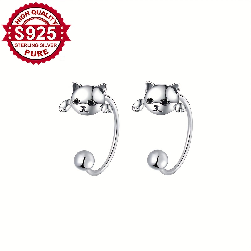 Women's S925 Sterling Silver Vintage Cat Screw Back Earrings
