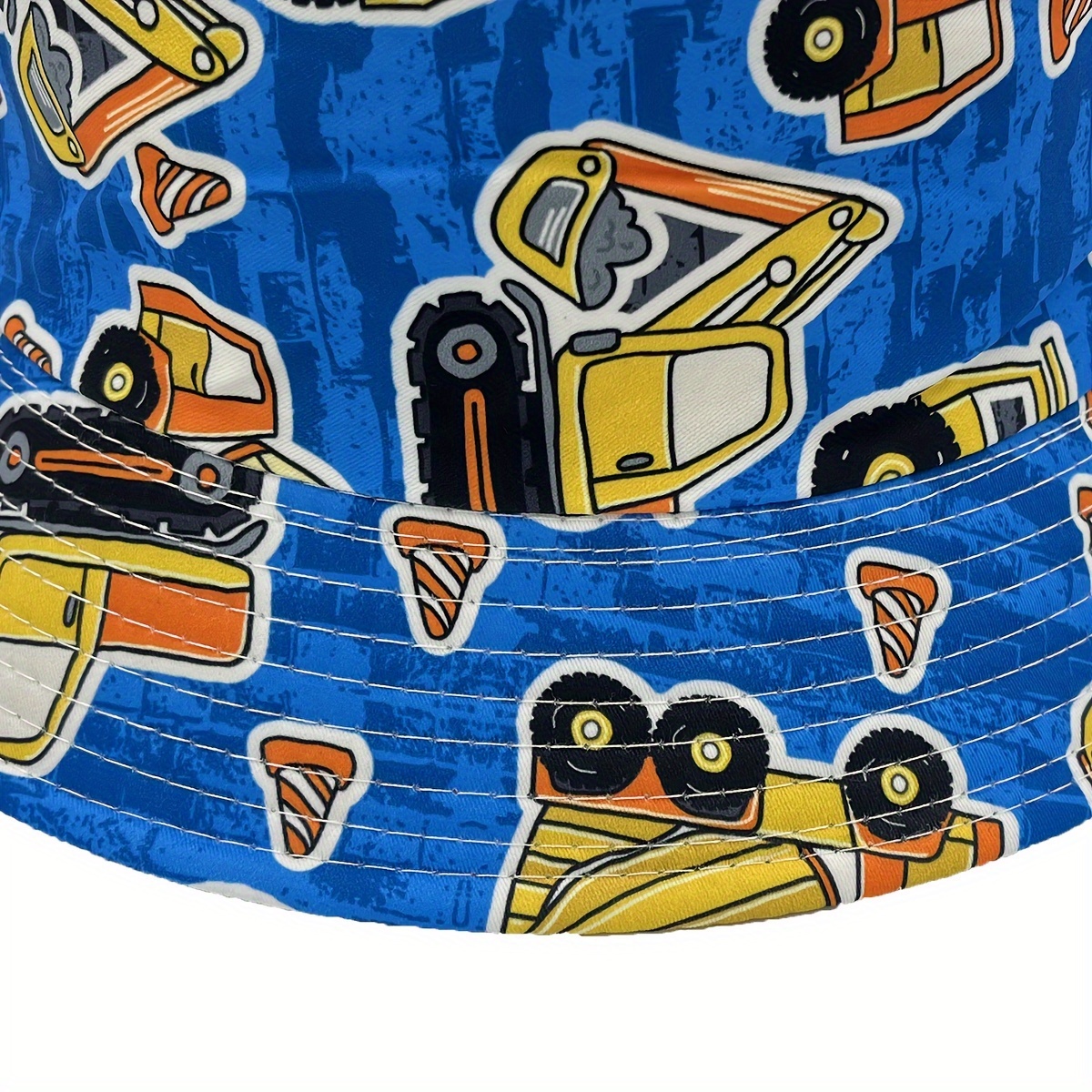 Children's Cartoon Bulldozer Printed Bucket Hat Outdoor Uv - Temu