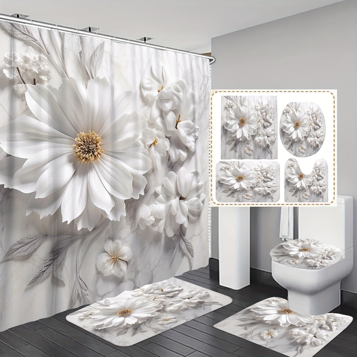 

1pc/3pcs/4pcs 3d - Pattern Shower Curtain Bathroom Set