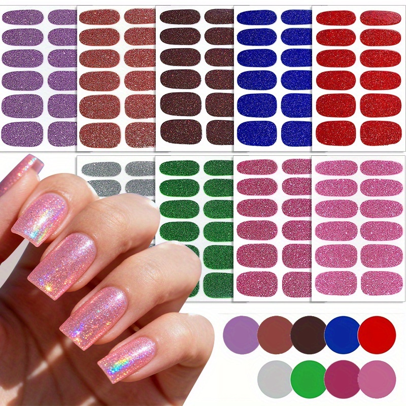 9pcs Spring/summer Solid Color Glitter Nail Stickers