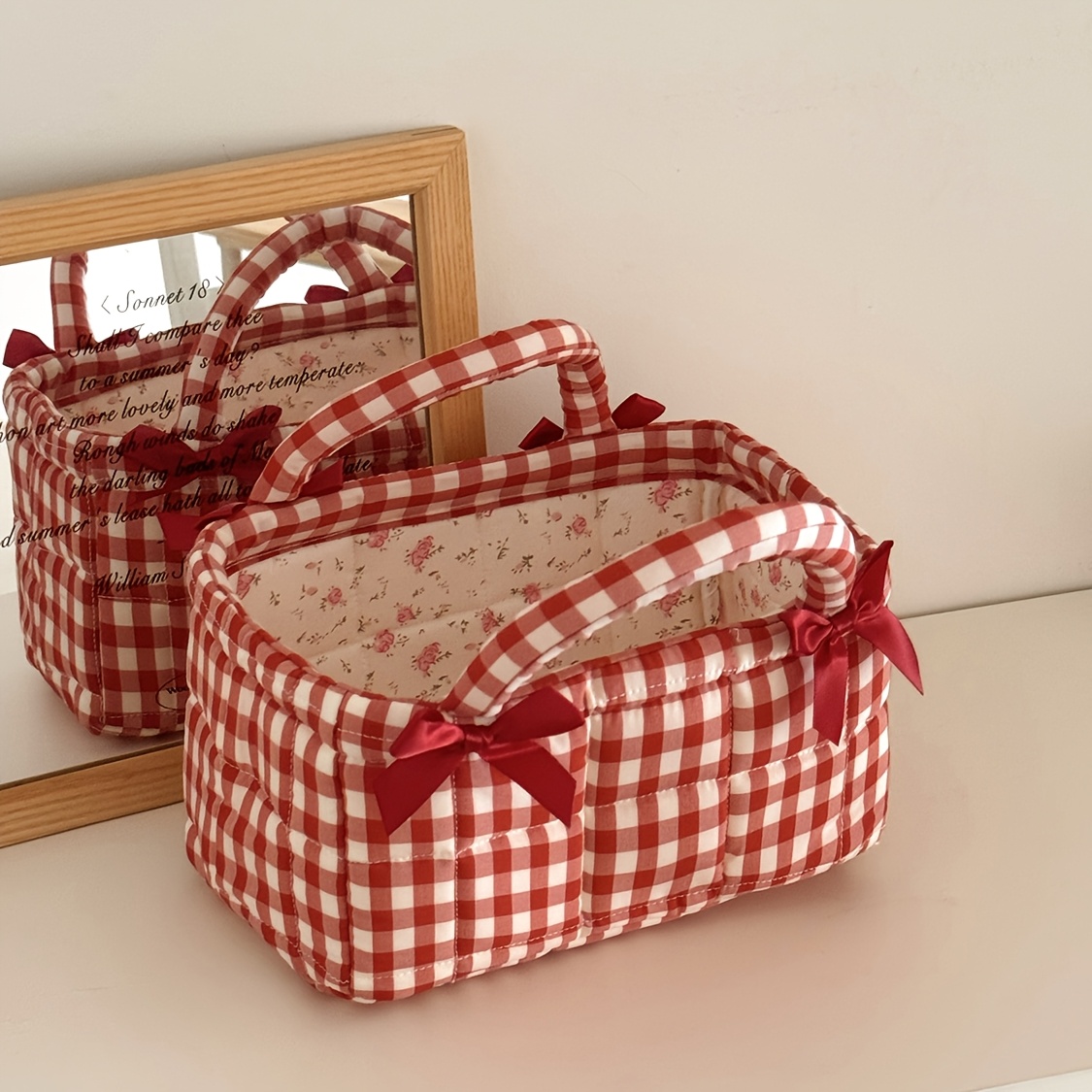 Image of Fabric Storage Basket, Stylish Open Storage Bin For Home Desktop Sundries, Cosmetics & Toiletries Organizer