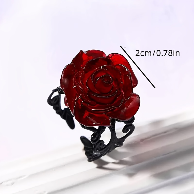 A Gothic Dark Red Rose Flower Adjustable Ring
