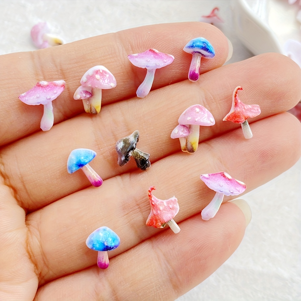 Image of 25/50pcs Elegant 3d Cartoon Colored Mini Mushrooms Nail Charms In Assorted Colors - Scent-free, Glossy Finish Mushroom Nail Art Accessories For Stylish , Nail Accessories