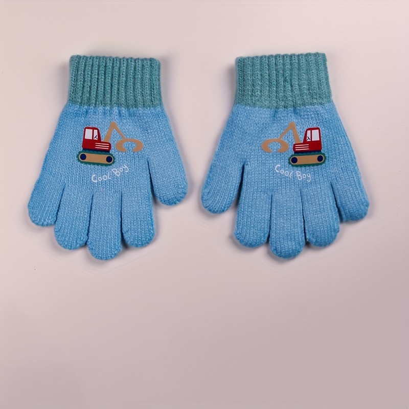 Image of 1 Pair Of 's Winter Gloves For Boys, Warm And Cold-proof, Five-, For Girls, Knitted, With Cute Cartoon Designs