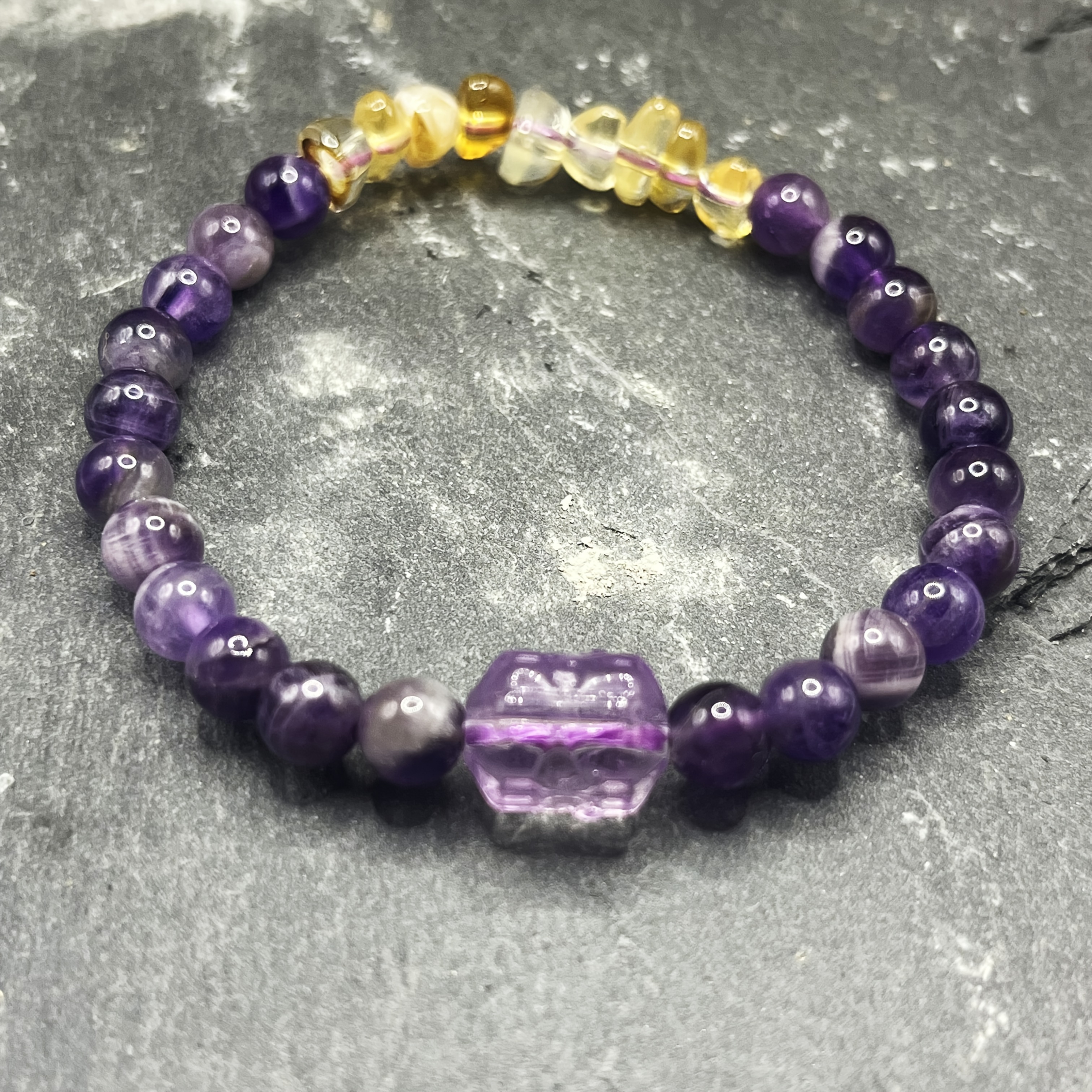 Amethyst and Citrine Bracelet, Two-Color Lucky Charm