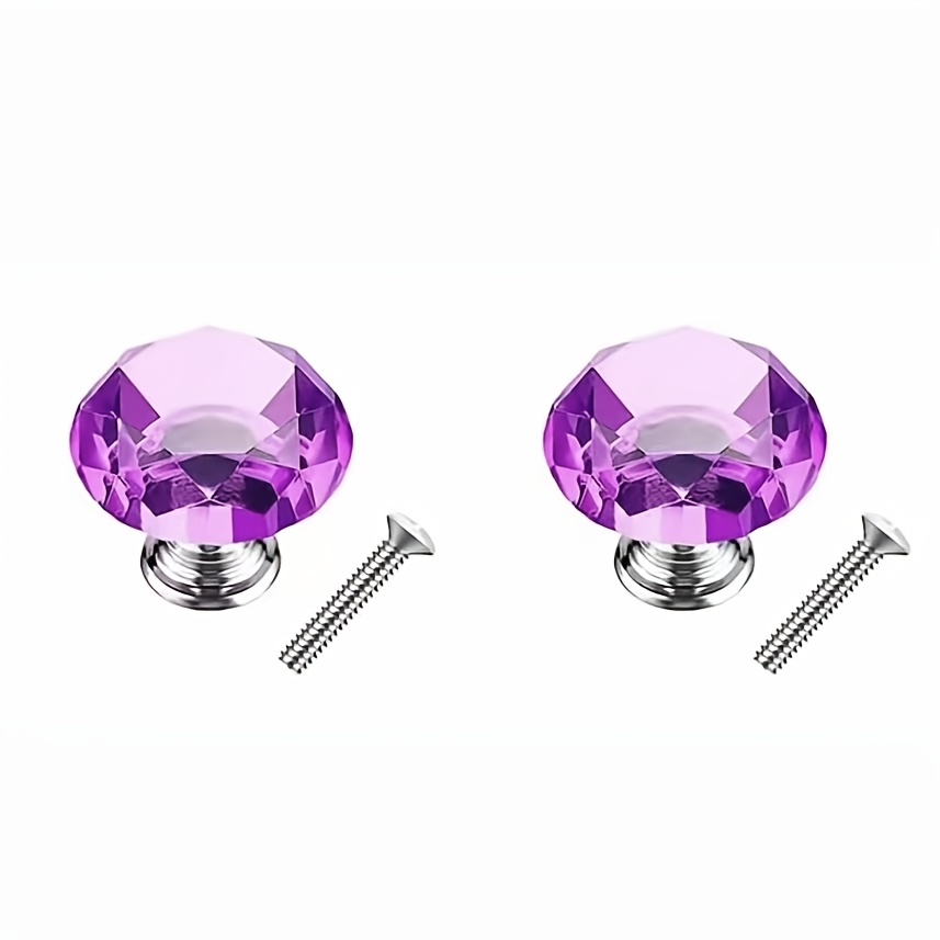 TEMU 2pcs Purple Drawer Knobs - Cabinet Handles 31 Mm Crystal Drawer Pulls Shiny Crystal Drawer Handles With Screws For Kitchen, Cabinets, Desk