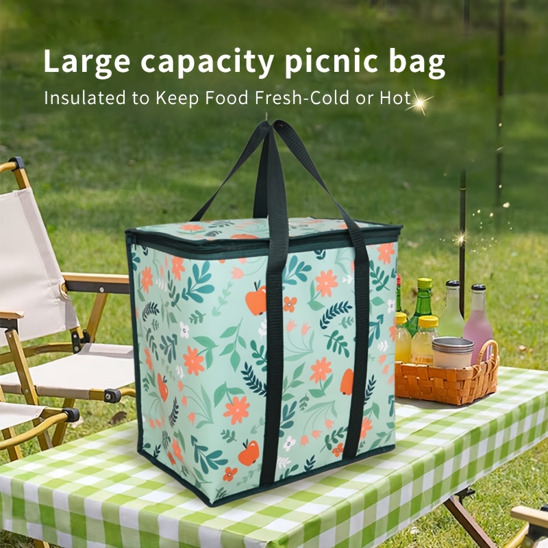 

Large Capacity Insulated Cooler Bag - Reusable, Foldable & Waterproof For Outdoor Camping, Picnics & Grocery Shopping