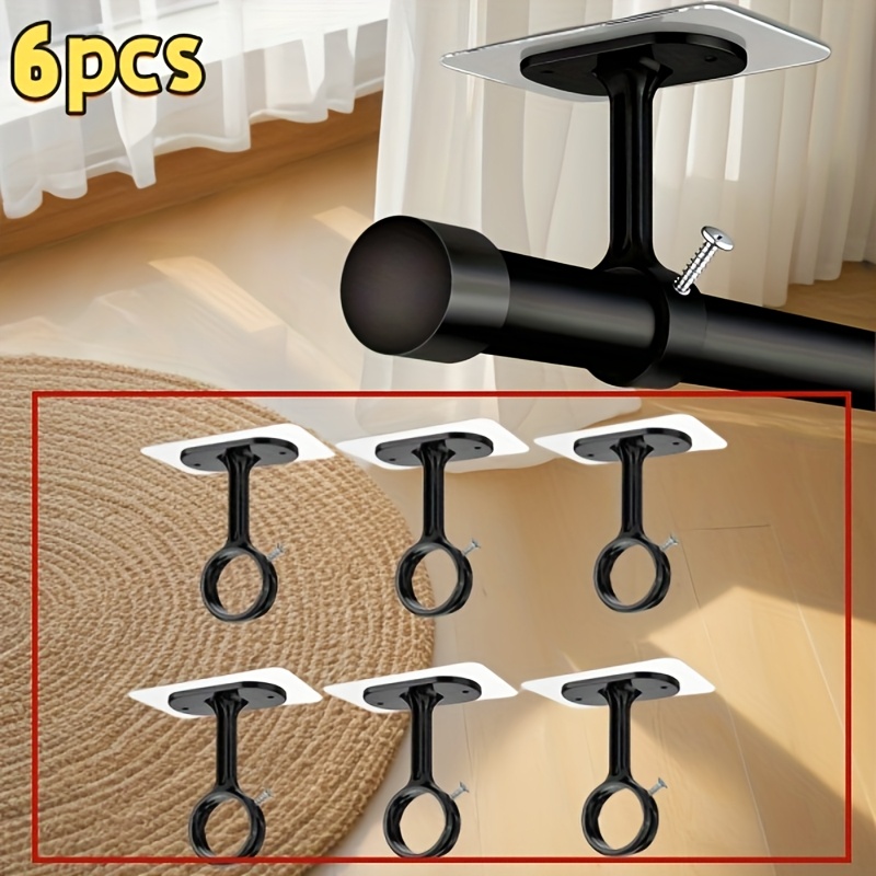TEMU Non Drilling Ceiling Curtain Rod Bracket, 2pcs/6pcs/10pcs Heavy-duty Self-adhesive Curtain Rod Bracket, Adjustable Curtain Hook, Hanging 3.05cm
