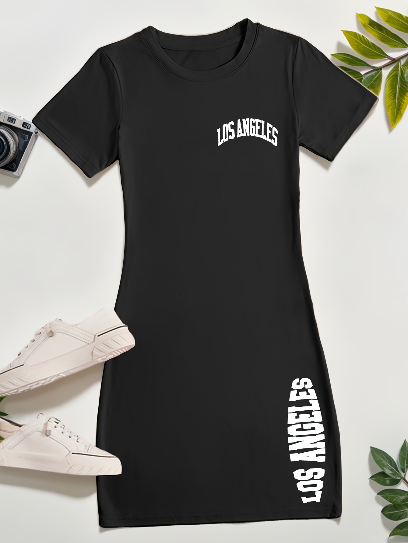 womens short sleeve t shirt dress los angeles lettering - Temu Hungary