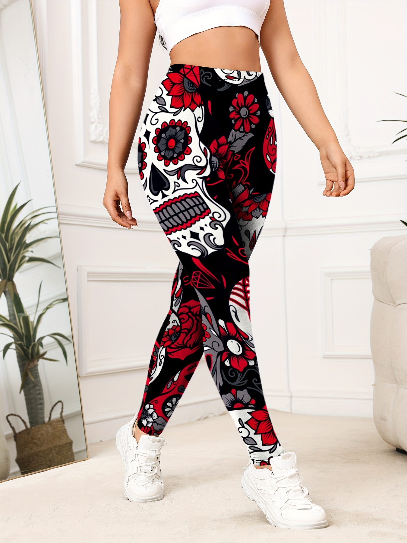 Yoga Pants Sugar Skull Capri Leggings InterestPrint Dia De Los