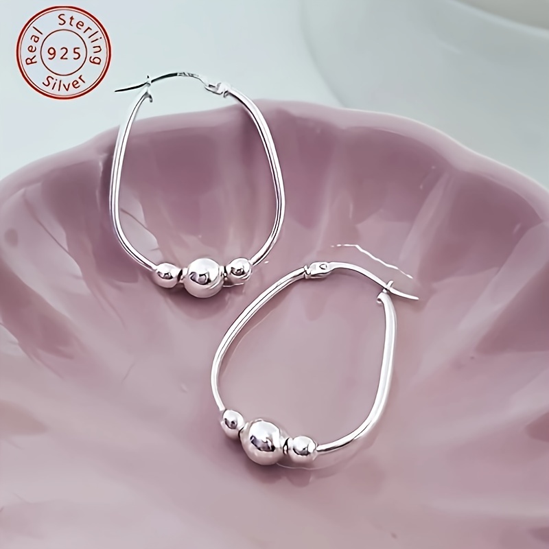 

3pcs S925 Sterling Silver Beaded Hoop Earrings - 18mm Pendant, Hypoallergenic, Nickel-free, , And Long- Ear Jewelry For Women - Gift Box Included, Any