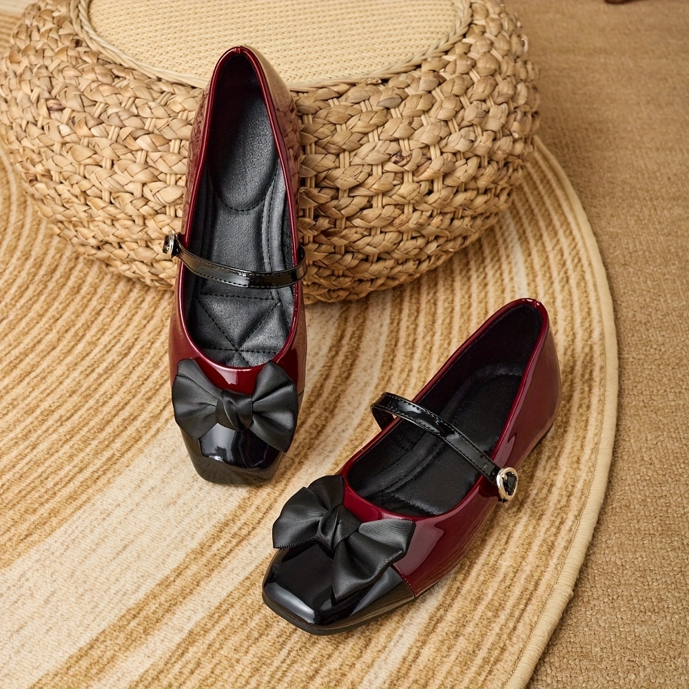 ladies fashionable burgundy color shoes black bow - Temu Oman