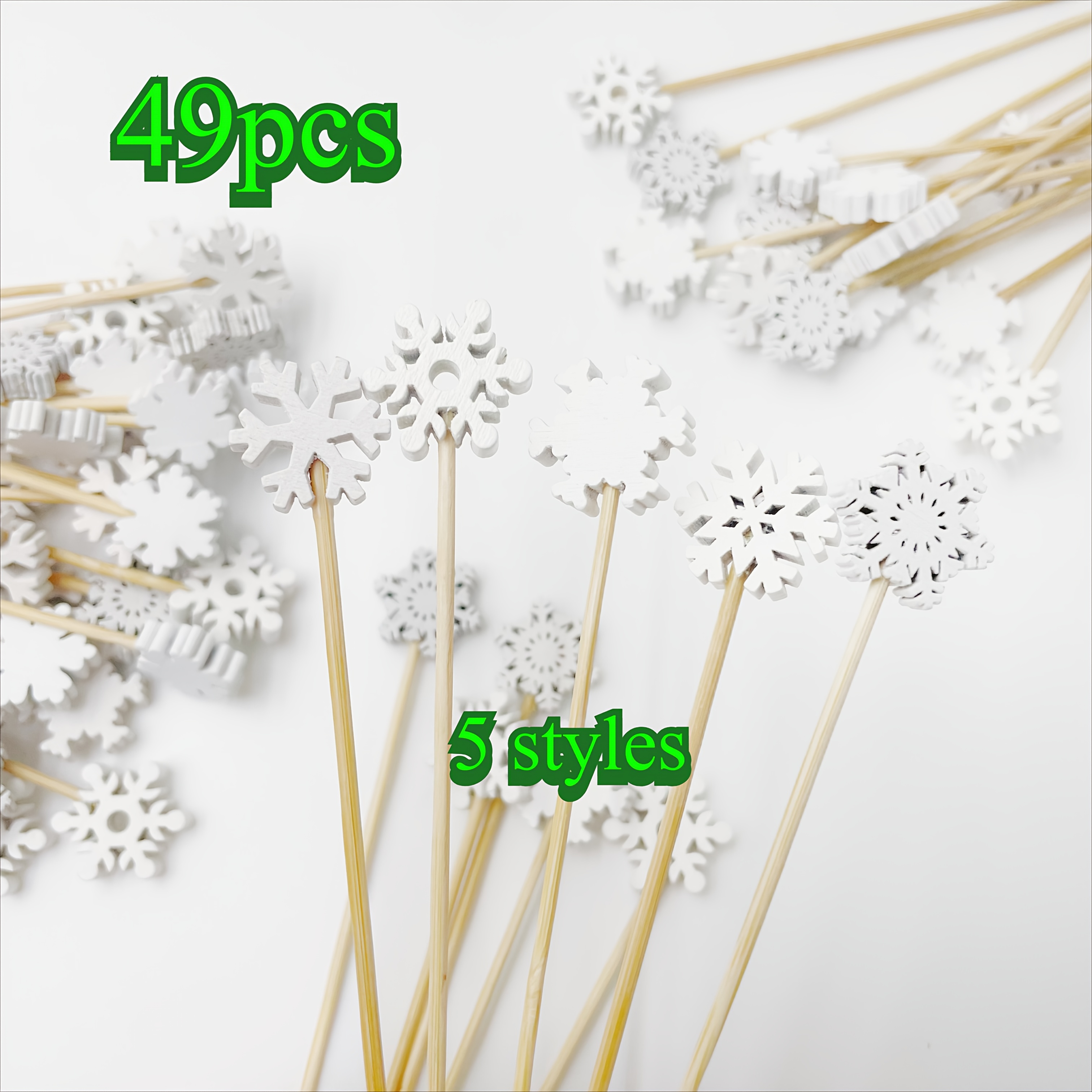 Image of 49pcs Christmas Snowflake Cocktail Picks Bamboo Food Toothpicks Appetizer Picks Cupcake Toppers Food Picks For Appetizers New Year Halloween Christmas Skewers For Food Winter Theme Party Decor