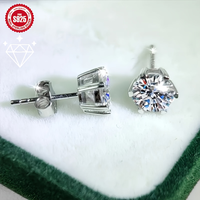 2pcs minimalist s925 sterling silvery sparkling stud earrings 0 5ct 1 0ct 2 0ct size octagon cut   casual attire unisex design ideal gift for men women friends parents or     Product details 5