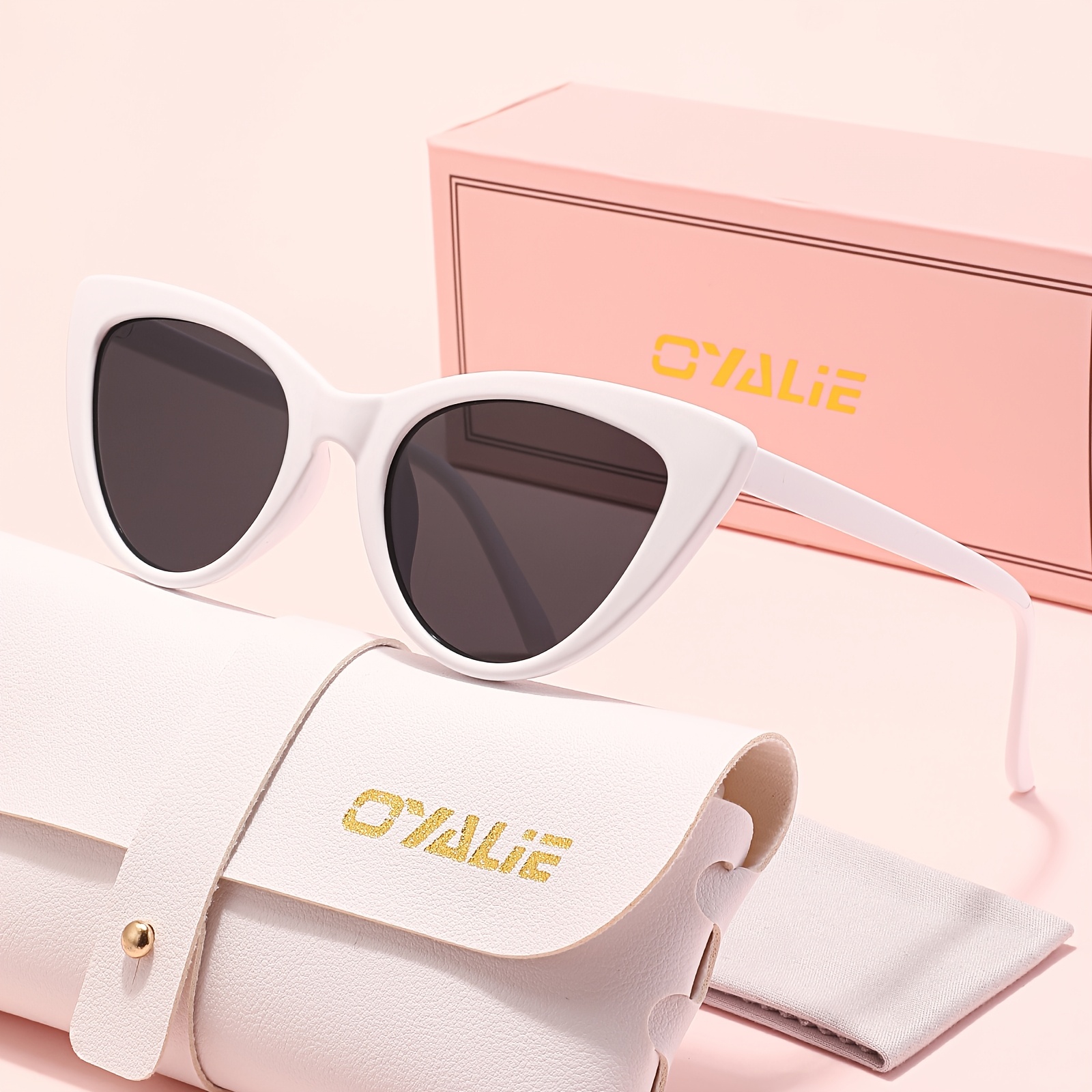 Image of Oyalie Women's Cat- Sunglasses, Jelly-colored Block Embellishment, Includes Case And Microfiber Cloth, Suitable For Driving And Fishing, And Lens, Luxurious Eyewear Set