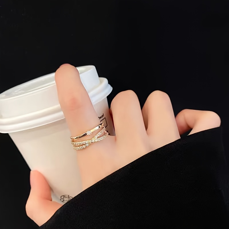Image of A Fashionable Winding Inlaid Artificial Zirconia Ring, Three-layer Stacked Ring, , Adjustable Personalized Finger Ring, Suitable For Wedding Banquets, Dances, Valentine's Day, And Daily Commuting Wear