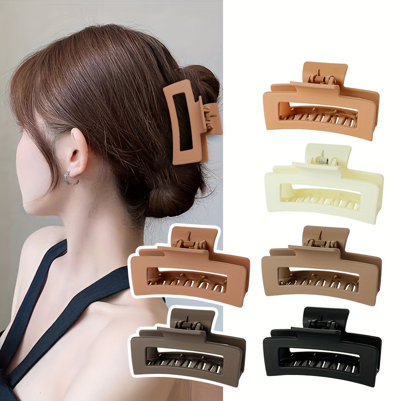 

1/2/4/6pcs Solid Color Frosted Hollow Out Hair Claw Clip Large Rectangular Hair Grab Clip Non Slip Ponytail Holder For Women And Daily Use