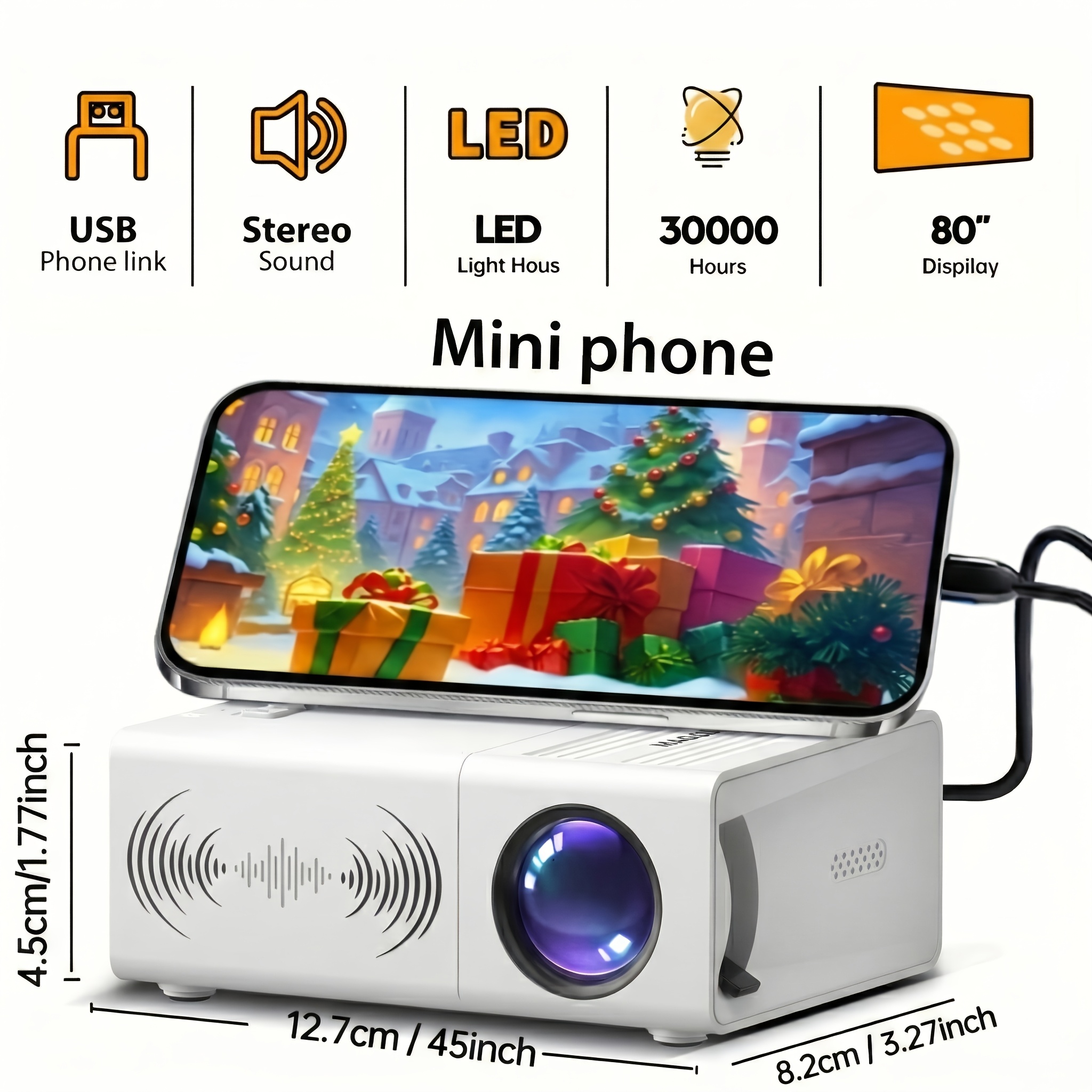 Portable Mini Projector Compatible for Smart TV & Projector Screens, Full HD 1080P Support with, LCD Display, 720P Native Resolution, Compact Projector Suitable for Theater, Movie Nights, Gaming, Smart Device