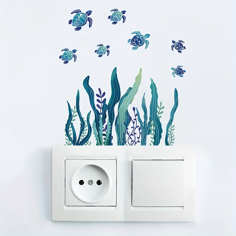 1pc Seagrass With Turtle Wall Switch Panel Decorative Stickers, Living Room, Bedroom Entrance And Air Conditioning Control Panel Home Landscaping Decorative Wall Stickers