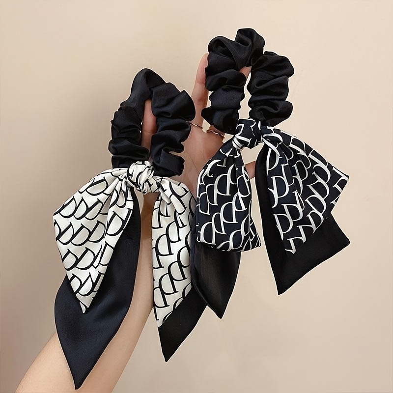 Premium Minimalist Letter Hair Tie Fabric Headband Stylish Bow Ponytail Holder Elegant Ribbon Hair Accessory Knot Daily Wear Birthday Valentine's Gift