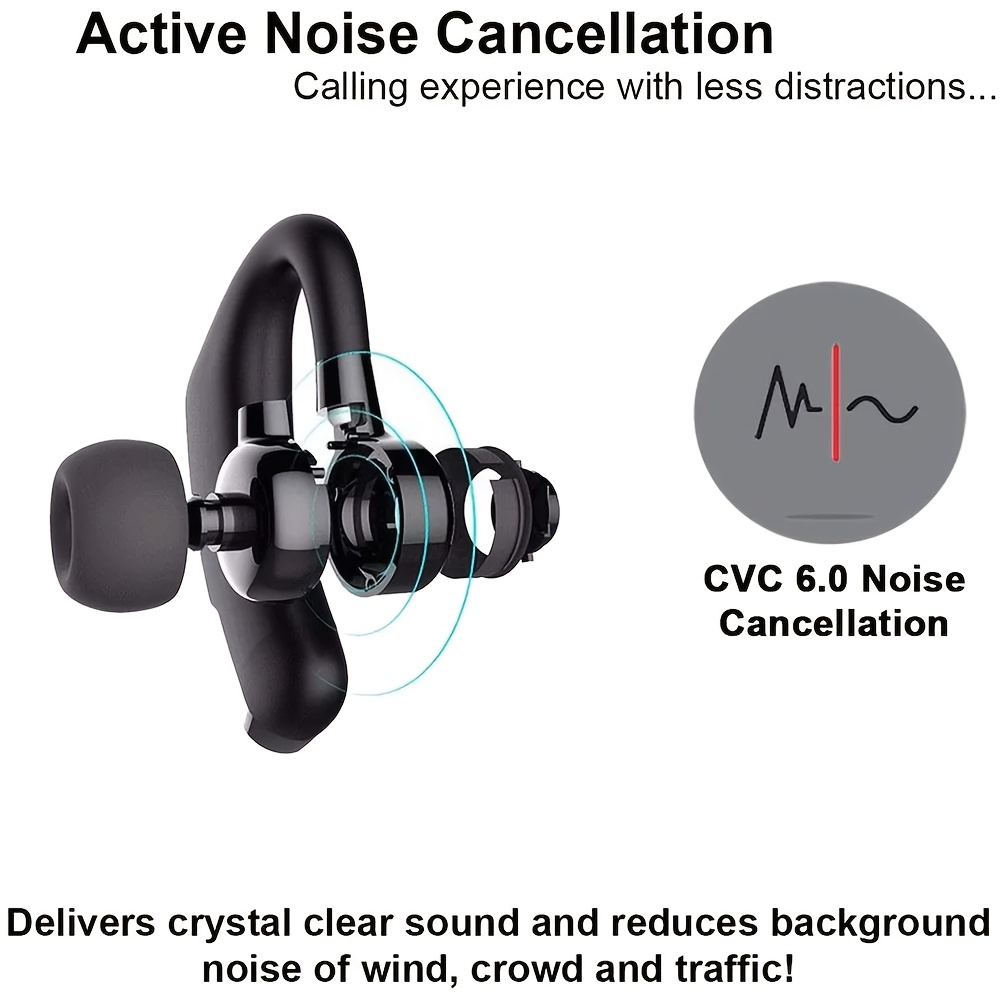 Business Wireless Headset | 180° Rotatable, Sweat-Proof, Clear HD Calls, Long 14H Talk Time, Lightweight Earphone for Driving, Work & Sports, Black