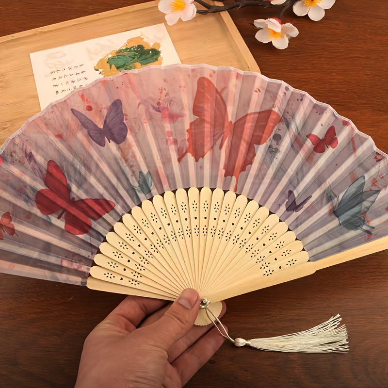 TEMU New Chinese-style Classical Handheld Folding Fan, Portable Bamboo Fan, Elements, Suitable For Summer Use, An Elegant Hand Fan For Women, Used As