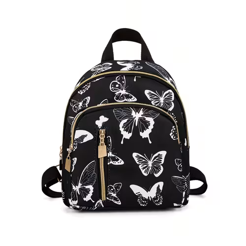 Stylish Black Nylon Mini Backpack