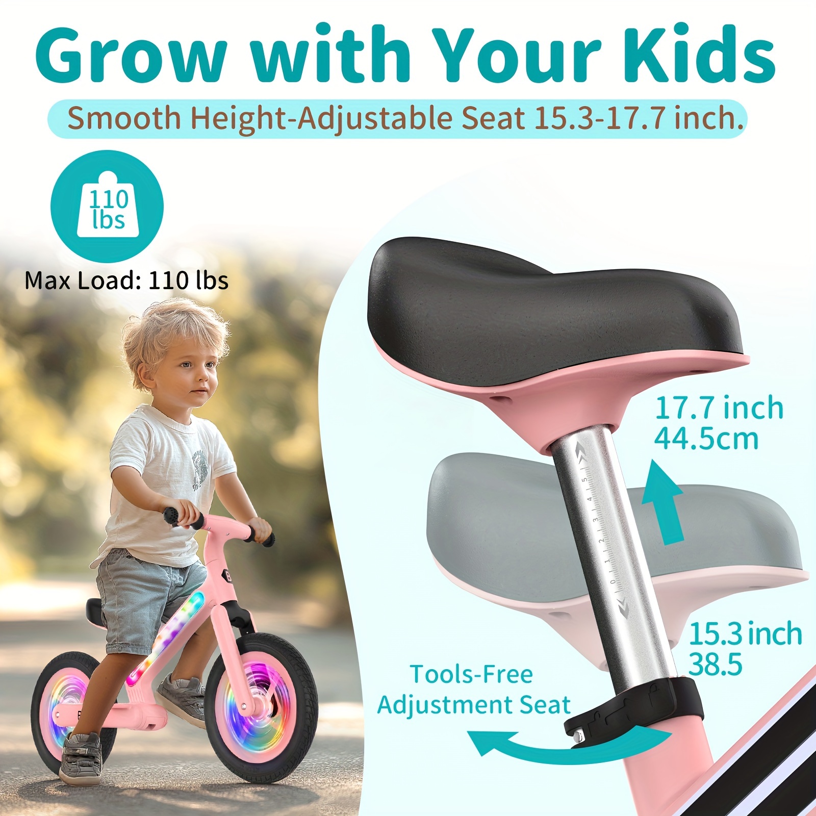 toddler balance bike 2 5 year old led light frame wheels Temu