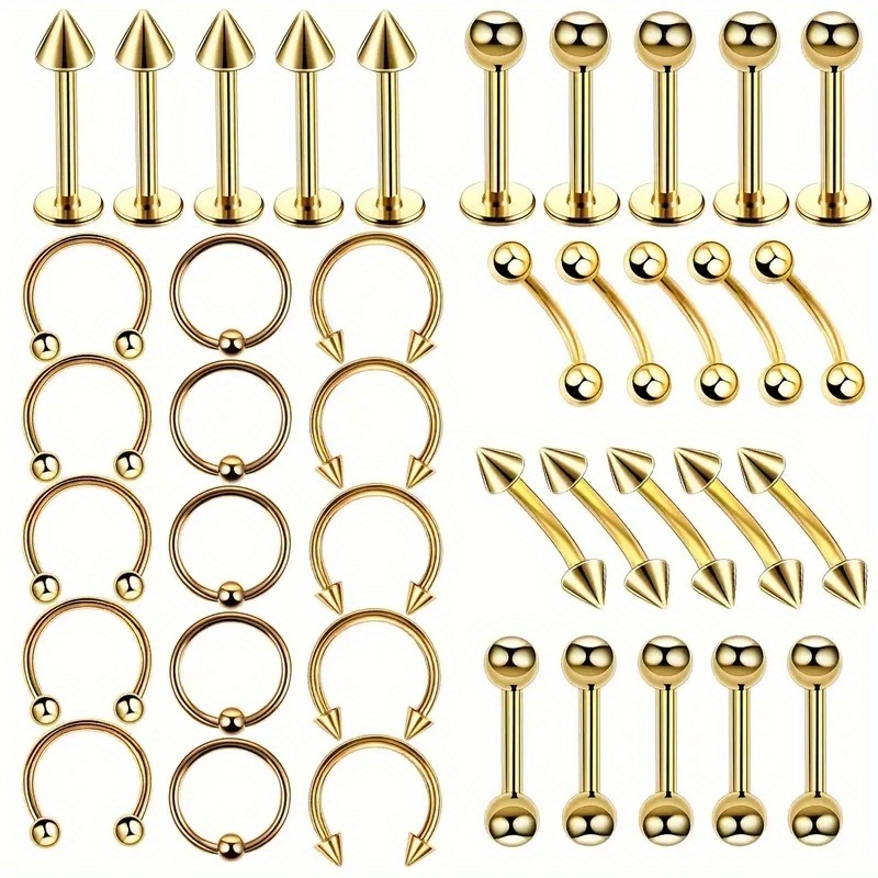 40 stainless steel eyebrow nails tongue nails lip nails nose rings earring studs body piercing accessories set