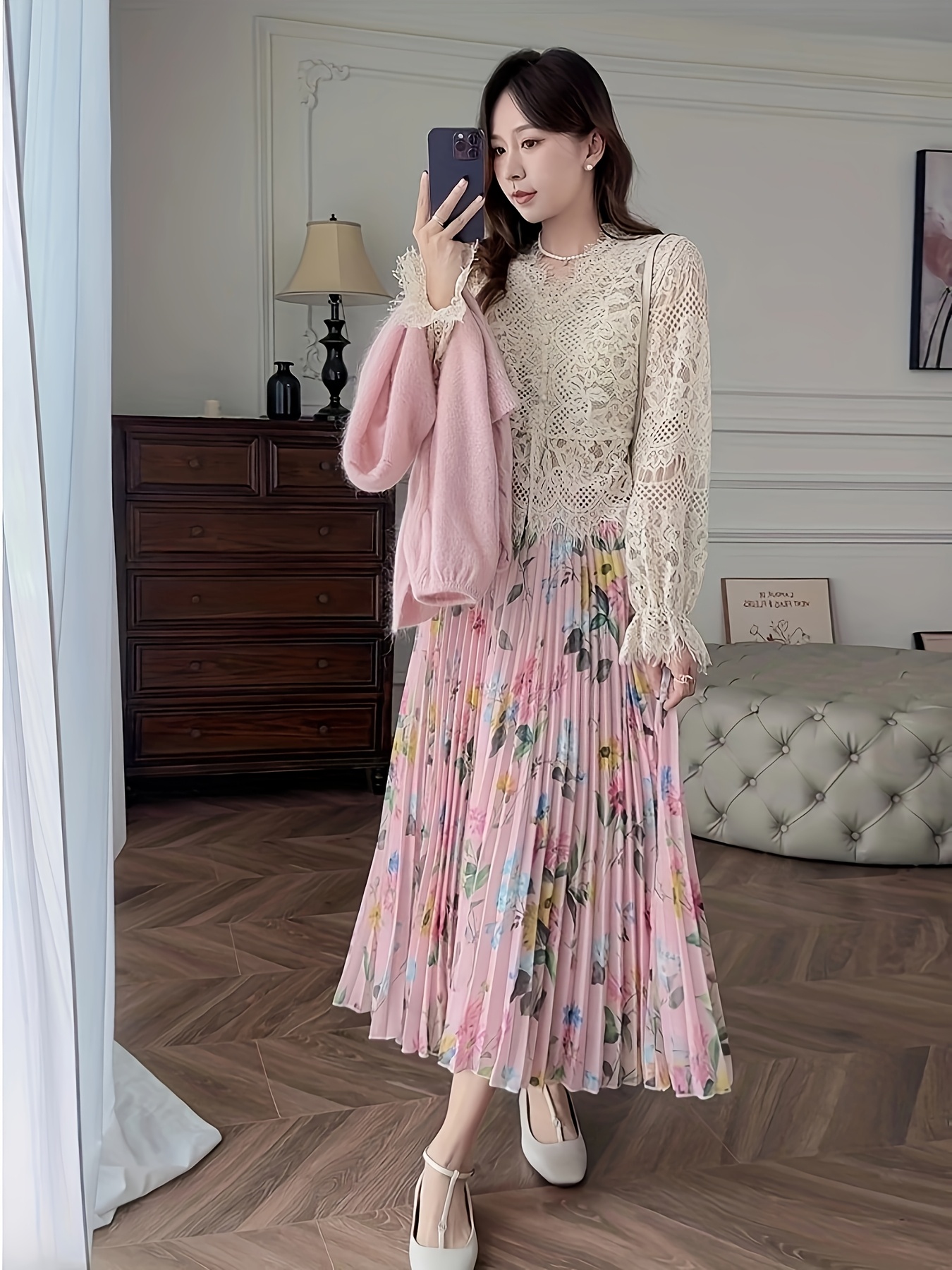 womens 2025 spring summer floral print a line skirt japanese