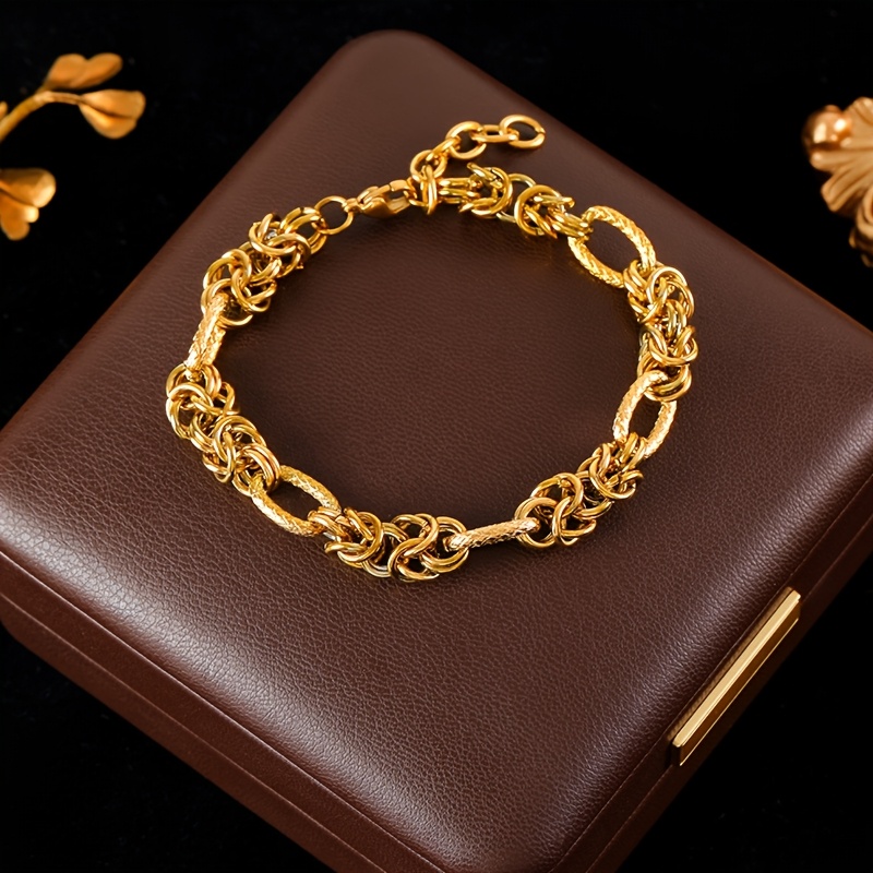 E-shop 1 Stück Modischer Edelstahl Goldfarbener Armreif für Damen Trendiger Punk Wasserdichter Armband Schmuck Urlaubsgeschenk