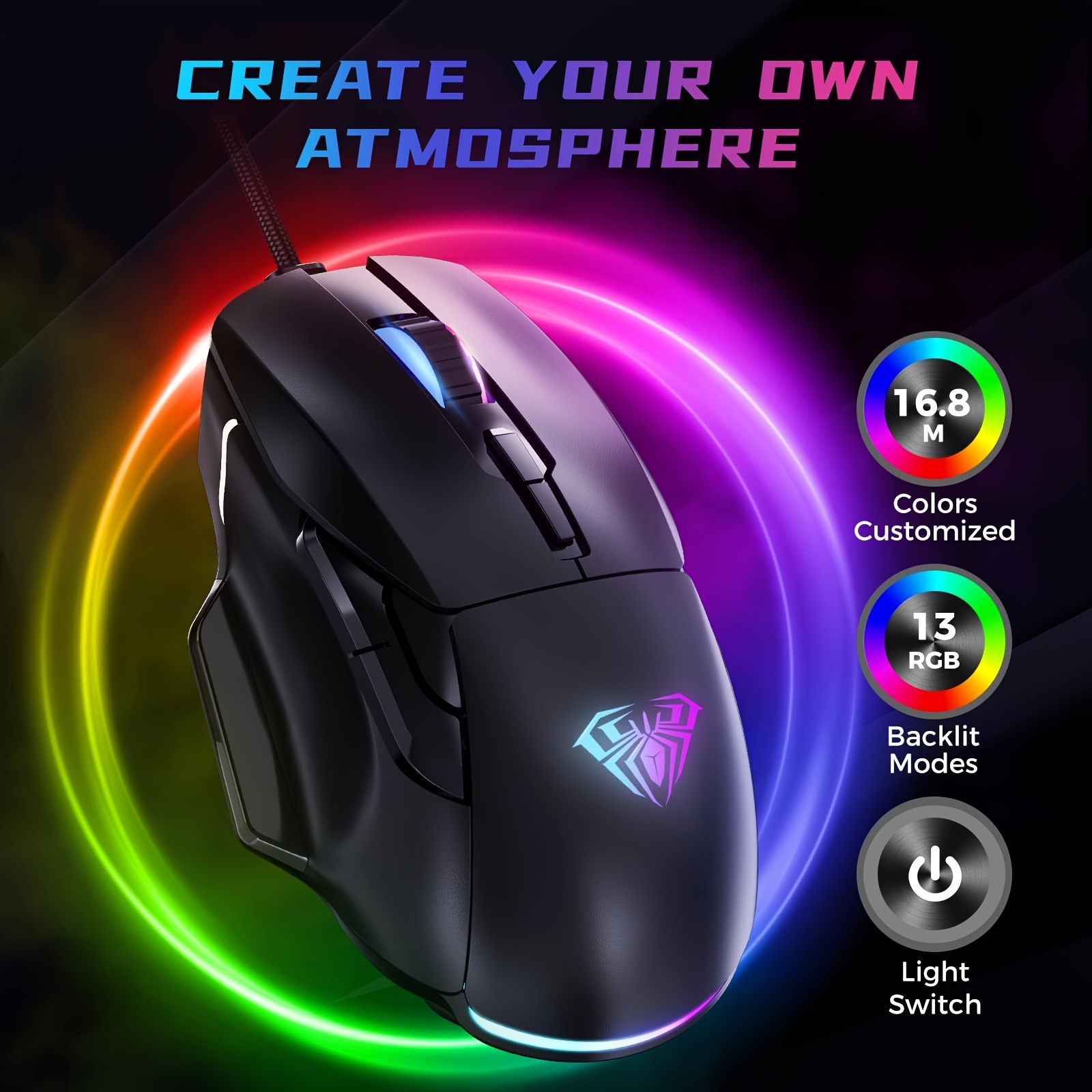 

Gaming Mouse, 12800 Dpi Rgb Wired Gaming Mouse With 13 Backlit Modes & 6 Programmable Macro Buttons, Pc Gaming Mice Support Diy Keybinding, Mouse Gamer For Laptop Pc