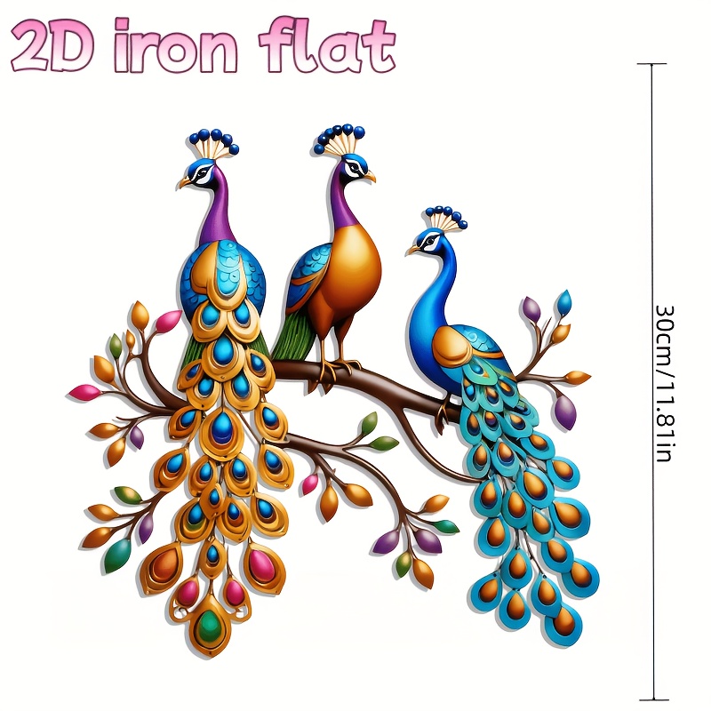 TEMU 2d Flat - 1pc 2d Bohemian Peacock Wall Art Decor - Vibrant Colorful , Weather-resistant Outdoor Fence For Patio, Garden, Yard, Living Room &