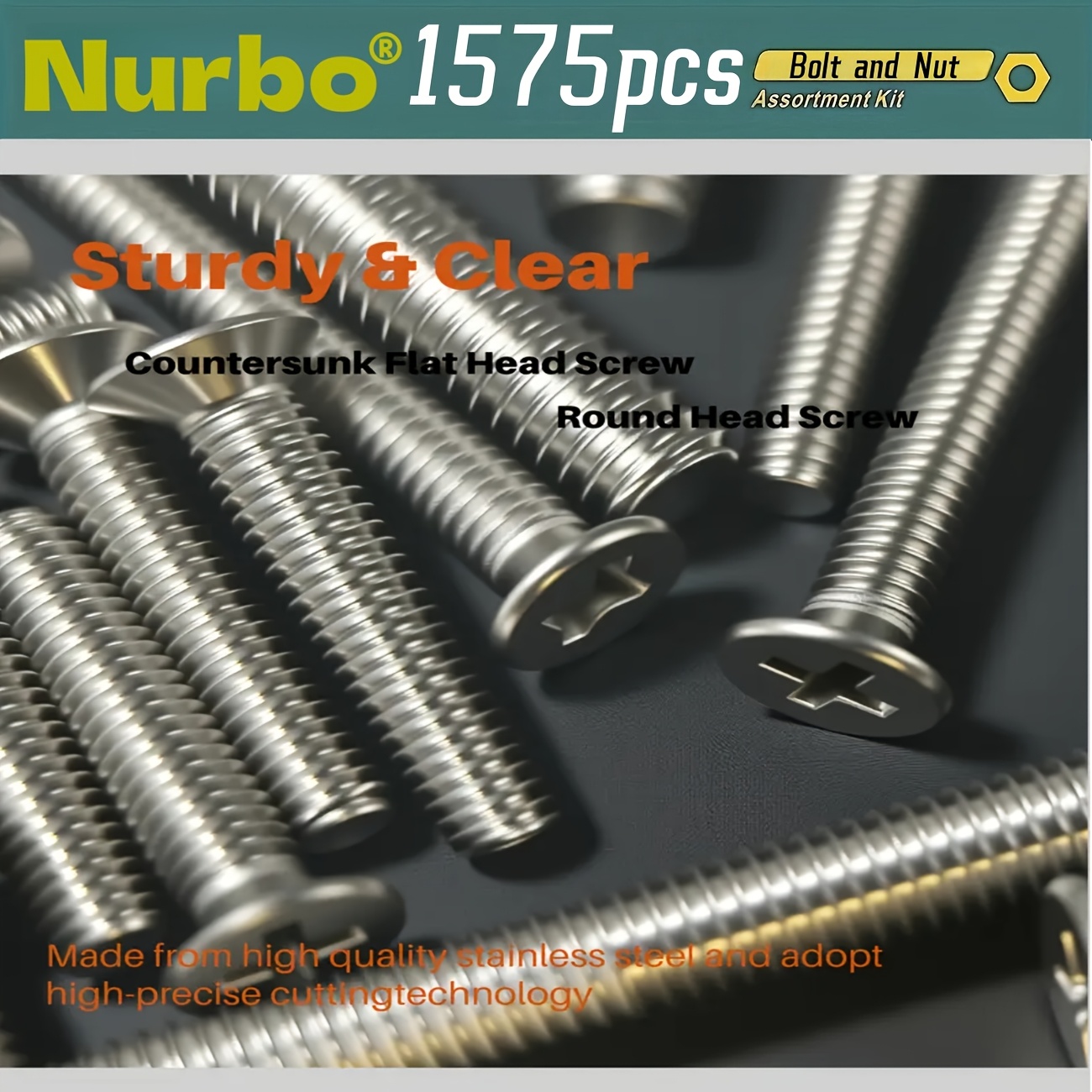 Juego de 1575 piezas de tuercas y tornillos, acero inoxidable, cabezas Phillips y planas, con varias tuercas, arandelas y caja organizadora de doble cara