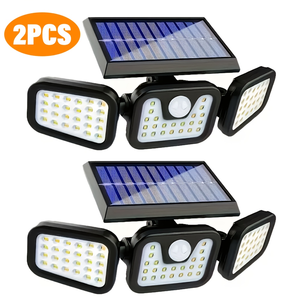 E-shop 2 Commercial Solar-Wandleuchten, 74 LED mit Bewegungsmelder, 270° Weitwinkelbeleuchtung, 3 einstellbare Beleuchtungsmodi, geeignet für Garten-,